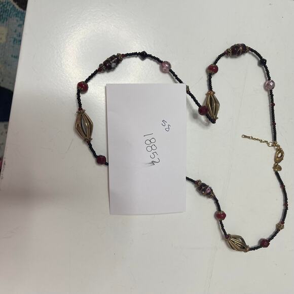 Chico's black and red beaded necklace long painted beads signed costume jewelry - Picture 14 of 14